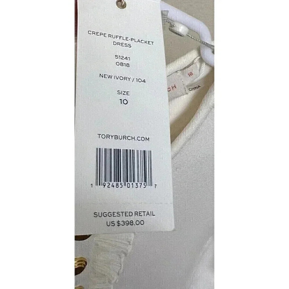 Tory Burch Crepe Ruffle Placket Dress in New Ivory Womens Size 10 NWT Formal - Picture 13 of 15
